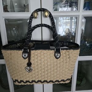 Brighton Black and Tan Woven Satchel
